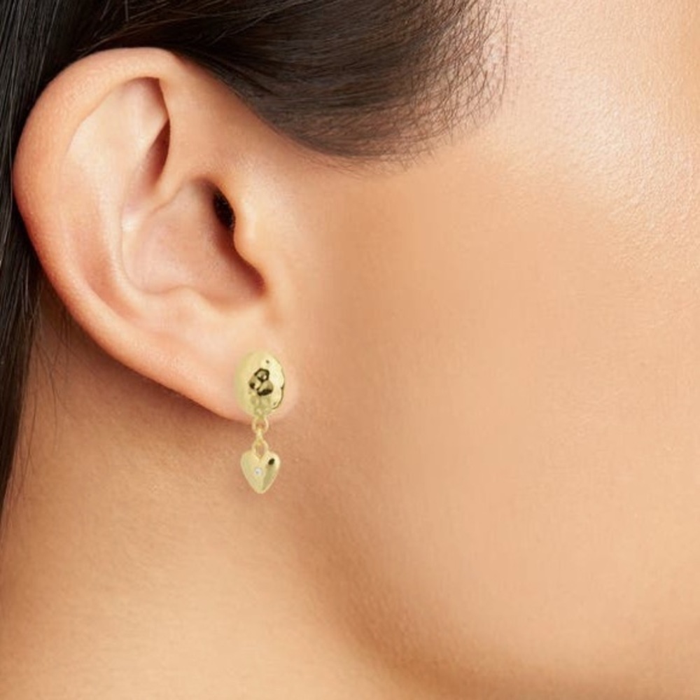 🌟 Argento Vivo 18K Gold Plated CZ Oval Heart Drop Earrings - Picture 2 of 3